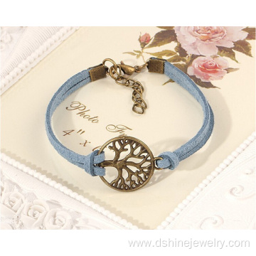 Wrapped Multilayer Genuine Leather Bracelet With Tree Charm